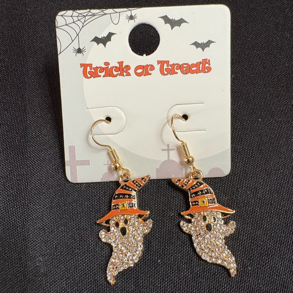 Halloween Ghost Earrings with Witch Hat